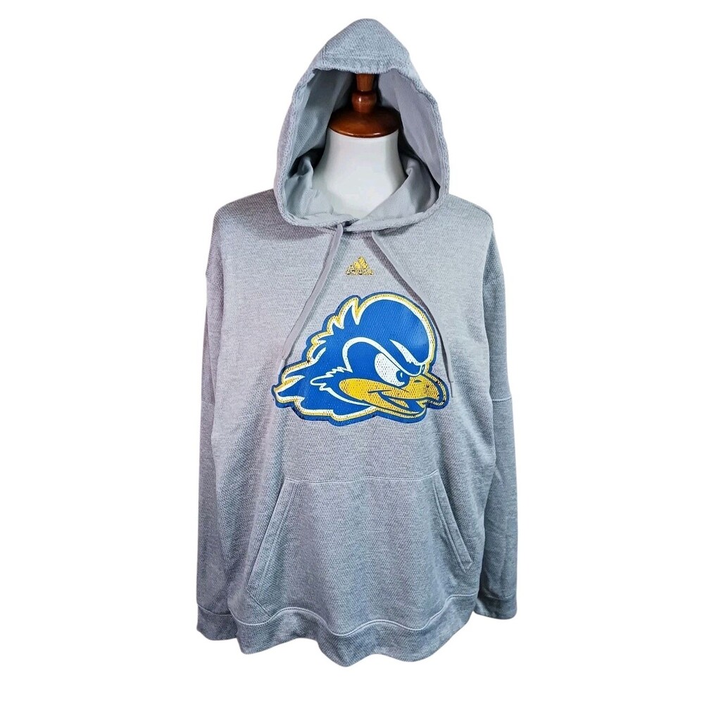 Adidas UD Delaware Fightin' Blue Hens Men's L Gray Hoodie Sweatshirt Climawarm